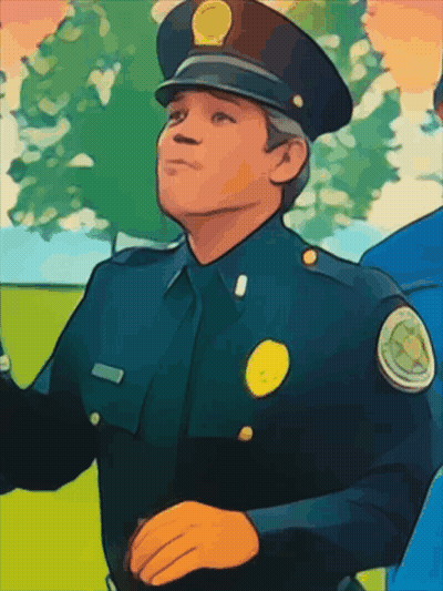 Cartoon Police Officer With Yellow Patch GIF