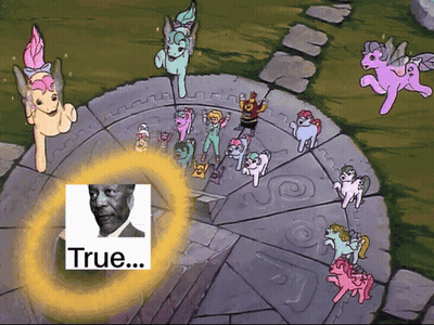 Cartoon Ponies With Man Saying True GIF