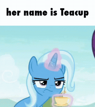 Cartoon Pony Drinking Tea Saying Her Name Is Teacup GIF