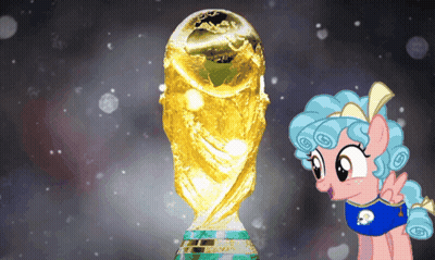 Cartoon Pony Next To Trophy Saying World Cup GIF