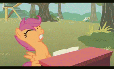 Cartoon Pony Sitting At Desk With Book GIF