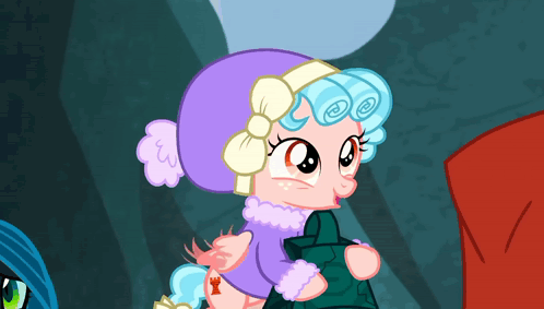Cartoon Pony Wearing Purple Hat And Purple Coat GIF
