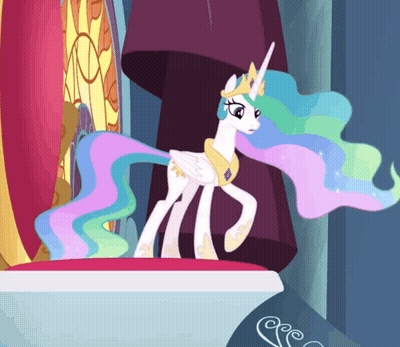 Cartoon Pony With Crown On Pedestal GIF