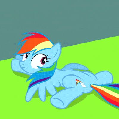 Cartoon Pony With Rainbow Tail Laying Down GIF