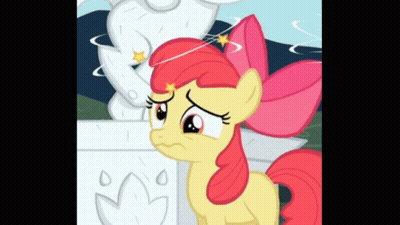 Cartoon Pony With Red Bow Next To Statue GIF
