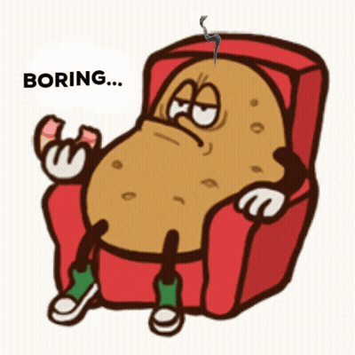 Cartoon Potato Sitting In Chair Saying Boring GIF