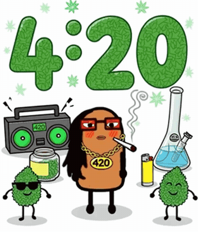 Cartoon Potato Smoking Cigarette With 420 Sticker GIF