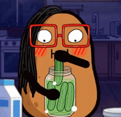 Cartoon Potato With Glasses Drinking Pickle Jar GIF