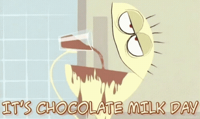 Cartoon Pouring Chocolate Milk Saying It's Chocolate Milk Day GIF