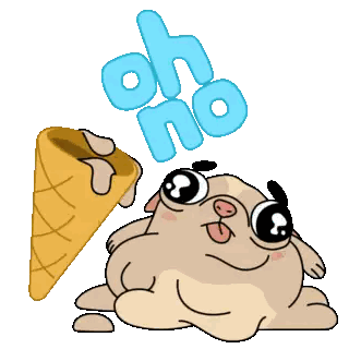 Cartoon Pug Lying Next To Ice Cream Cone Oh No Sticker