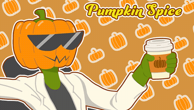 Cartoon Pumpkin Head Holding Pumpkin Spice Coffee GIF
