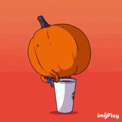 Cartoon Pumpkin Holding Starbucks Cup GIF