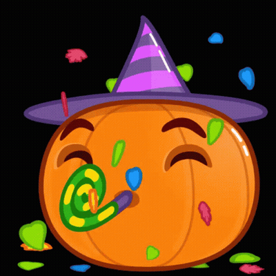 Cartoon Pumpkin In Witch Hat Holding Party Horn GIF