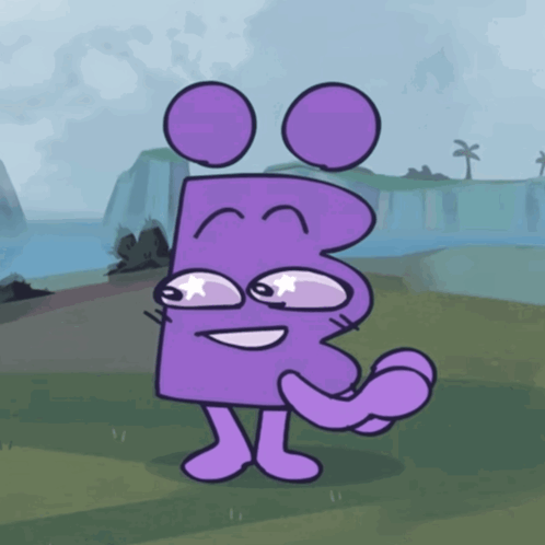 Cartoon Purple Number Three With Tail GIF