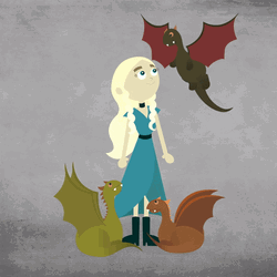Cartoon Queen Daenerys With Rhaegal Drogon And Viserion GIF
