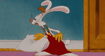 Cartoon Rabbit And Chicken With Pillow GIF