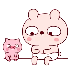 Cartoon Rabbit And Pig Sitting Sticker