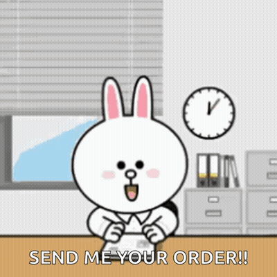 Cartoon Rabbit At Desk Saying Send Me Your Order GIF