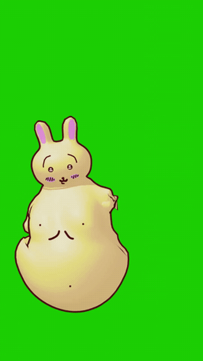 Cartoon Rabbit Big Belly Green Background GIF