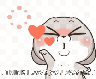 Cartoon Rabbit Blowing Heart Saying I Think I Love You Mostest GIF