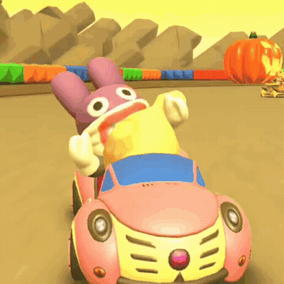 Cartoon Rabbit Driving Pink Car On Track GIF
