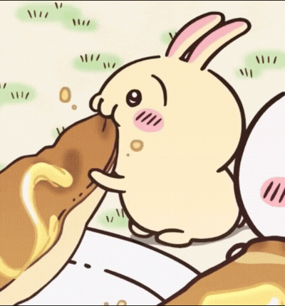 Cartoon Rabbit Eating Bread With Honey GIF