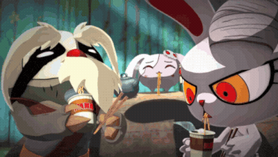 Cartoon Rabbit Eating Noodles With Chopsticks GIF