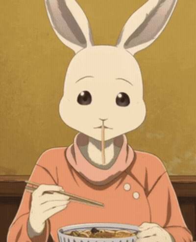 Cartoon Rabbit Eating Noodles With Chopsticks GIF