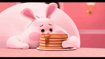 Cartoon Rabbit Eating Stack Of Pancakes GIF
