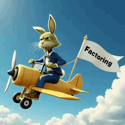 Cartoon Rabbit Flying Yellow Plane Factoring GIF