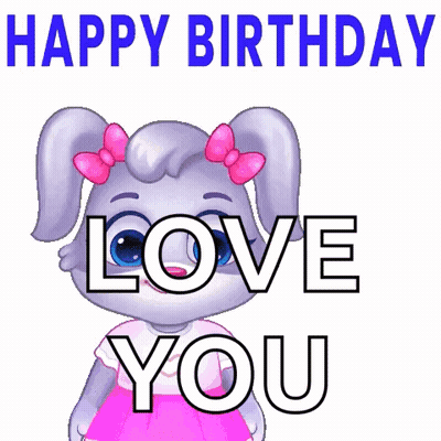 Cartoon Rabbit Holding Bouquet Saying Happy Birthday GIF