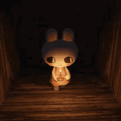 Cartoon Rabbit Holding Candle In Dark Room GIF