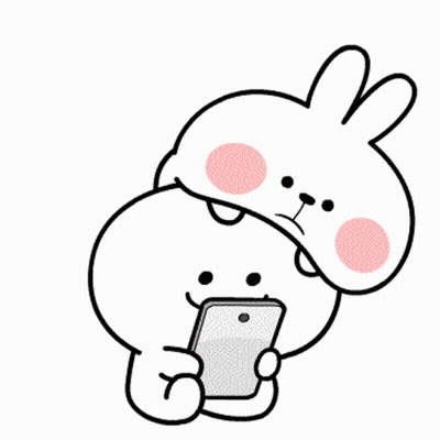 Cartoon Rabbit Holding Cell Phone Hugged By Another GIF