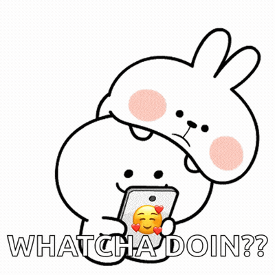 Cartoon Rabbit Holding Cell Phone Saying Whatcha Doin GIF