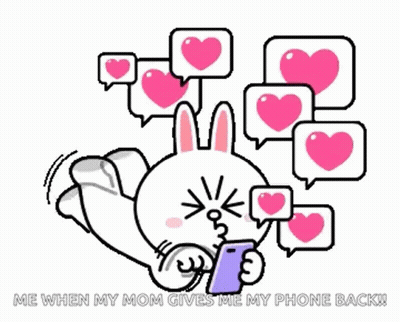 Cartoon Rabbit Holding Cell Phone With Pink Hearts GIF