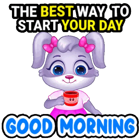 Cartoon Rabbit Holding Coffee Saying Best Way To Start Day Sticker