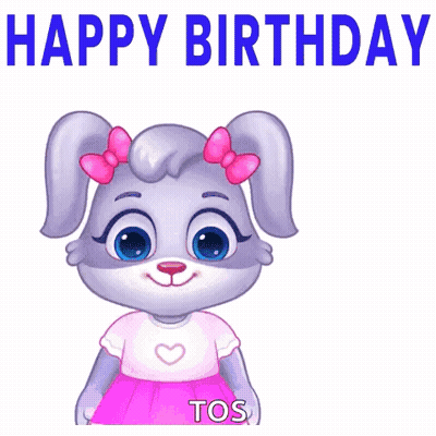 Cartoon Rabbit Holding Flowers Saying Happy Birthday GIF