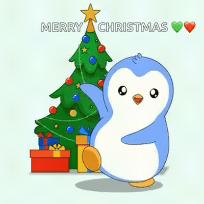 Cartoon Rabbit Holding Gift In Front Of Christmas Tree GIF