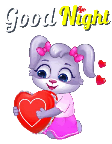 Cartoon Rabbit Holding Good Night Heart Sticker