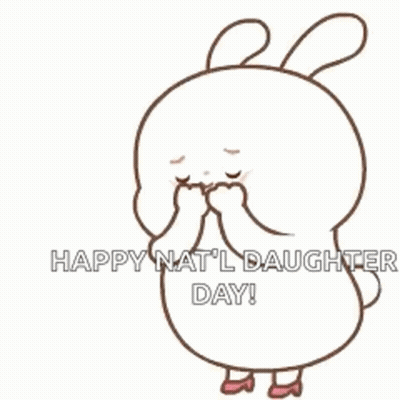 Cartoon Rabbit Holding Hands To Face With Heart Saying Happy Nat'l Daughter Day GIF