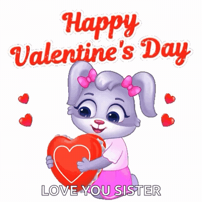 Cartoon Rabbit Holding Heart Saying Happy Valentine's Day Love You Sister GIF