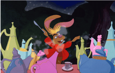 Cartoon Rabbit Holding Knife And Teapot With Cup GIF