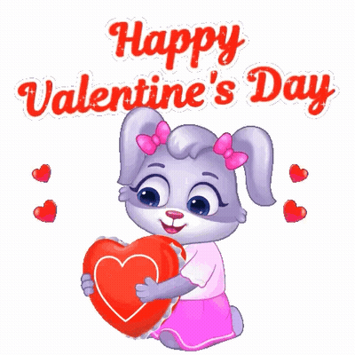 Cartoon Rabbit Holding Red Heart Saying Happy Valentine's Day GIF