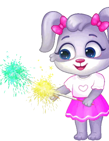 Cartoon Rabbit Holding Sparkler With Heart Sticker
