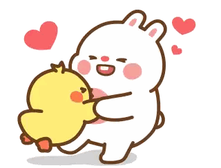 Cartoon Rabbit Hugging Yellow Chick Sticker
