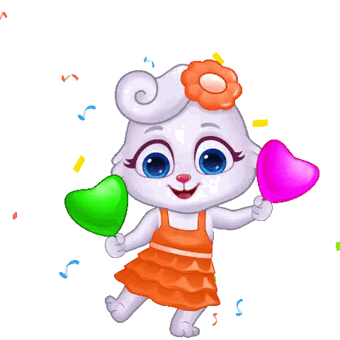 Cartoon Rabbit In Orange Dress Holding Heart Balloons Sticker