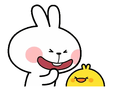 Cartoon Rabbit Laughing Beside Yellow Chick Sticker
