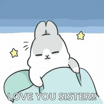 Cartoon Rabbit Laying On Pillow Saying Love You Sister GIF