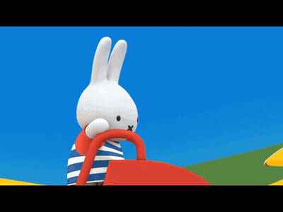 Cartoon Rabbit Next To Orange Bear With Sunglasses And Yellow Umbrella GIF