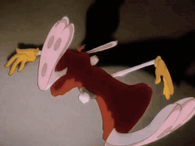 Cartoon Rabbit Running From Man's Shadow GIF